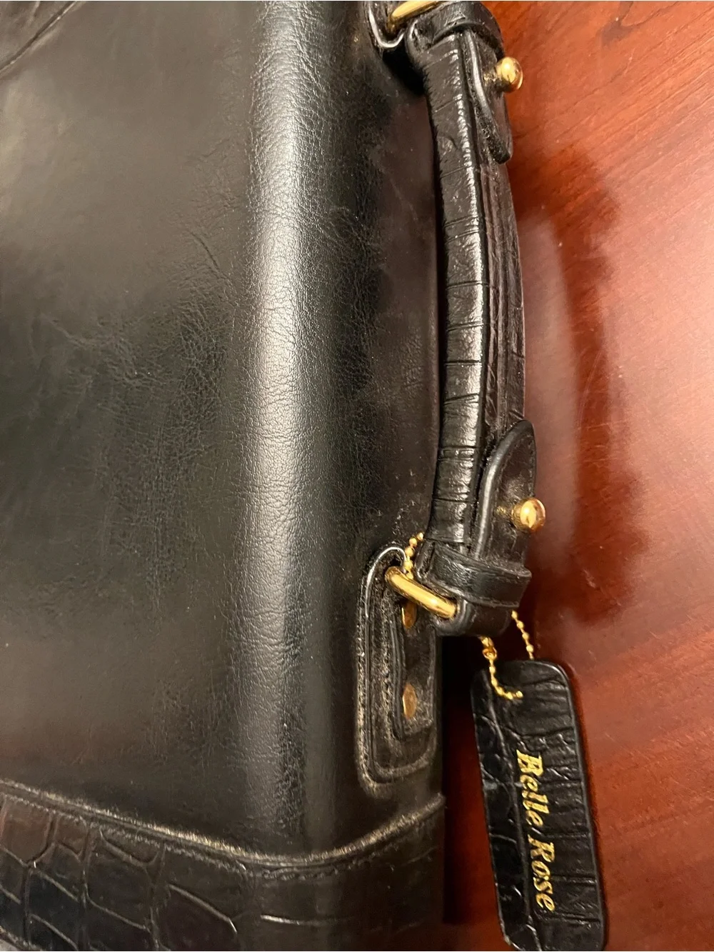Vintage Bellerose USA Black Leather Briefcase Organizer Purse Handbag Portfolio